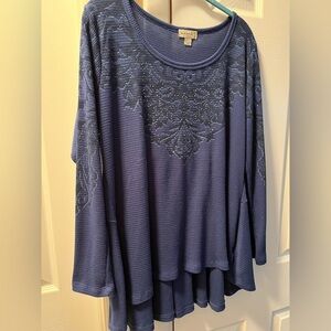 ONE WORLD Blue Tunic with Intricate Design